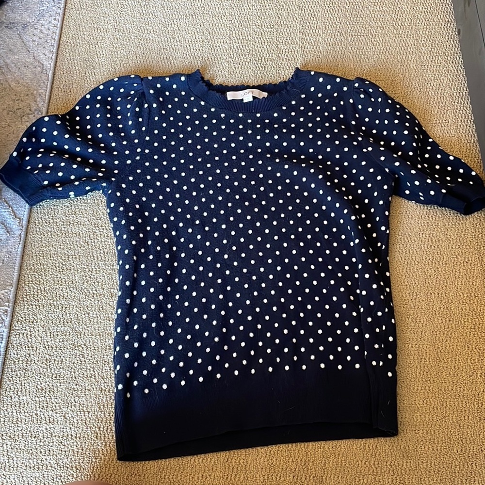 Loft Navy Polkadot Sweater Blouse